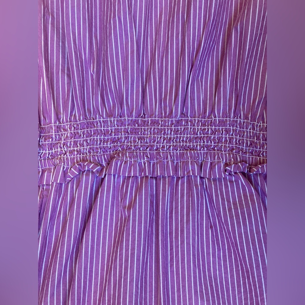 LOFT Lavender Stripe Smocked-Waist Midi Dress - Picture 3 of 8